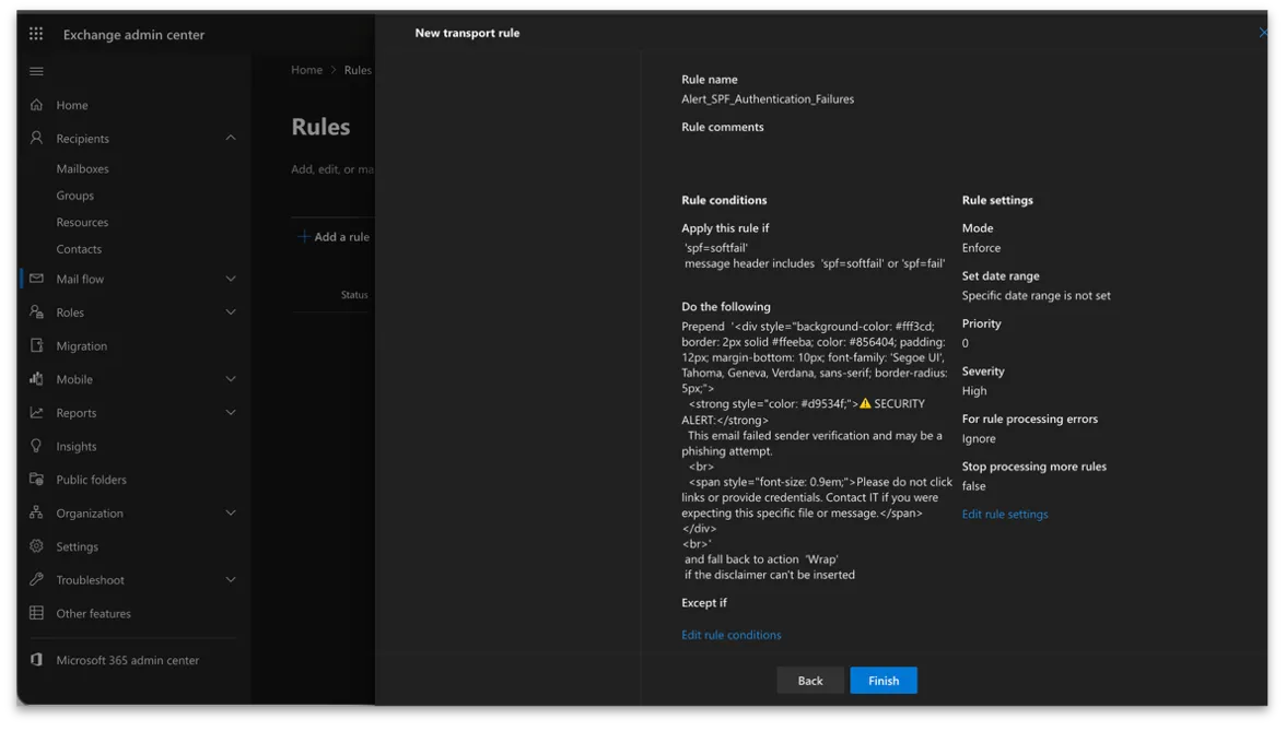 Description of the phishing header