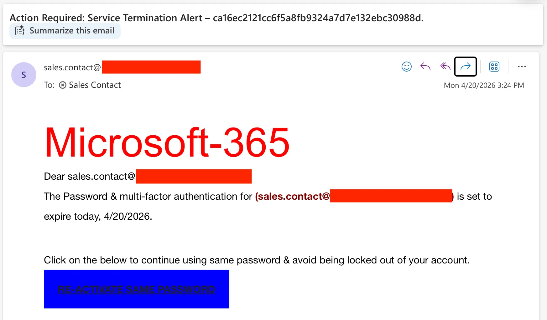 Description of the phishing header